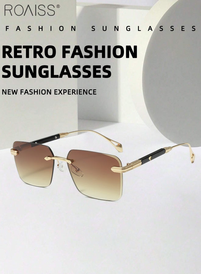 roaiss Square Frame Rimless Men Women Sunglasses Outdoor UV400 Sun Glasses with Unique Temples Fashion Anti-Glare Sun Shades for Men Driving, Fishing, Traveling - Image 5